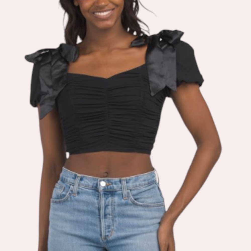 NWT Puff Sleeve Crop Top Coquette Whimsigoth Black S